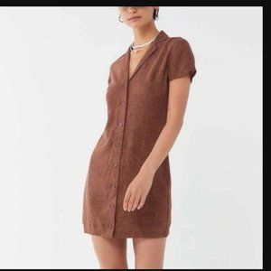 URBAN OUTFITTERS Brown Yellow Polka Dot Shirt Mini Dress